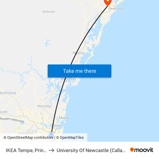IKEA Tempe, Princes Hwy to University Of Newcastle (Callaghan Campus) map