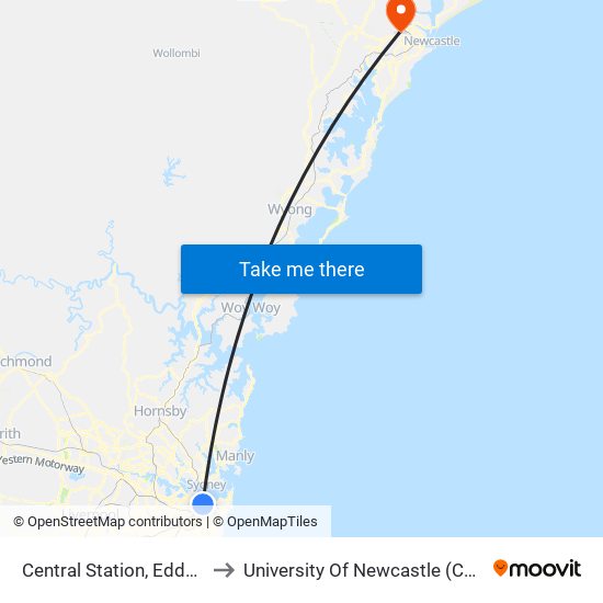 Central Station, Eddy Ave, Stand A to University Of Newcastle (Callaghan Campus) map