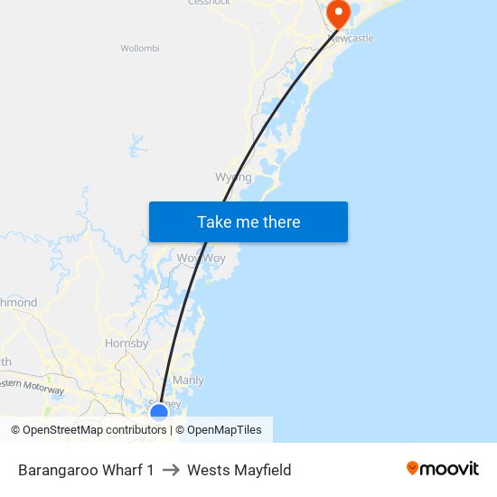 Barangaroo Wharf 1 to Wests Mayfield map