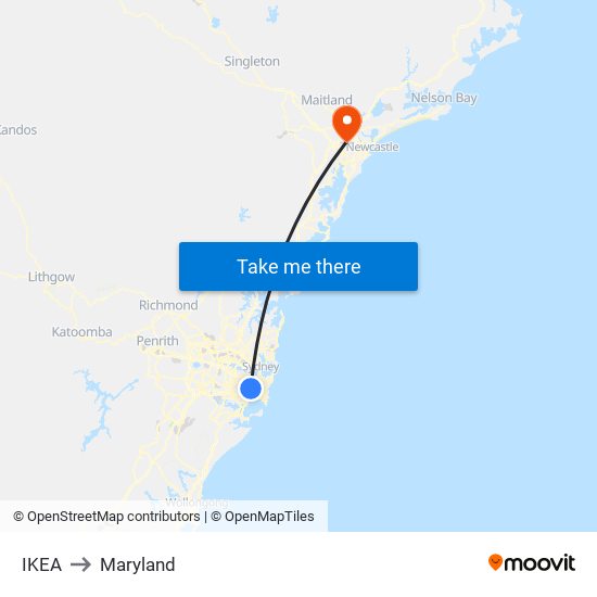 Ikea to Maryland map