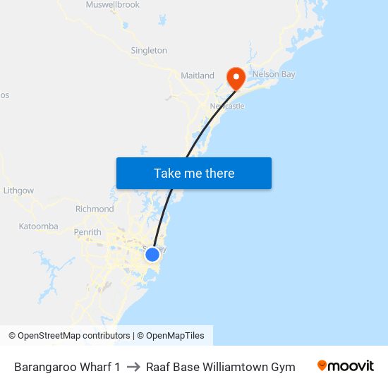 Barangaroo Wharf 1 to Raaf Base Williamtown Gym map