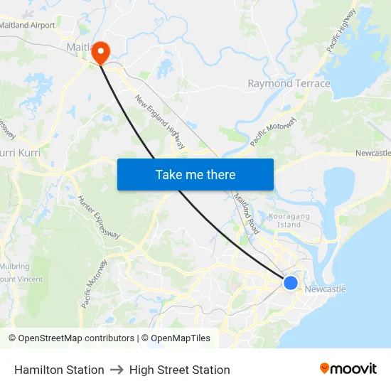 Hamilton Station to High Street Station map