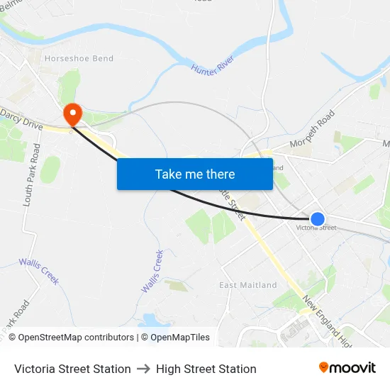 Victoria Street Station to High Street Station map