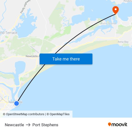 Newcastle to Port Stephens map