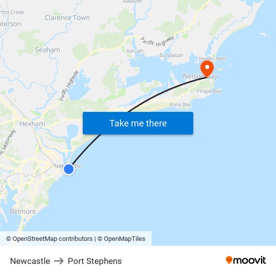 Newcastle to Port Stephens map