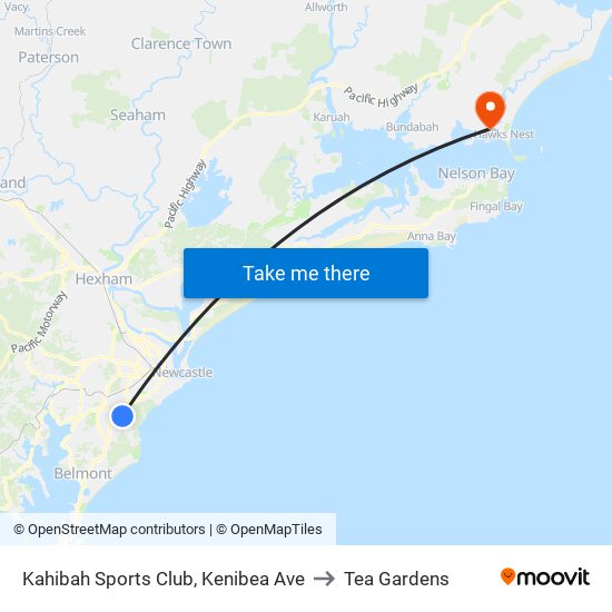 Kahibah Sports Club, Kenibea Ave to Tea Gardens map