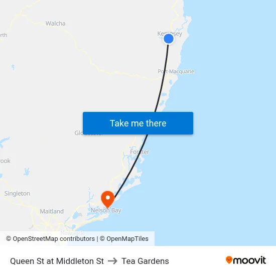 Queen St at Middleton St to Tea Gardens map