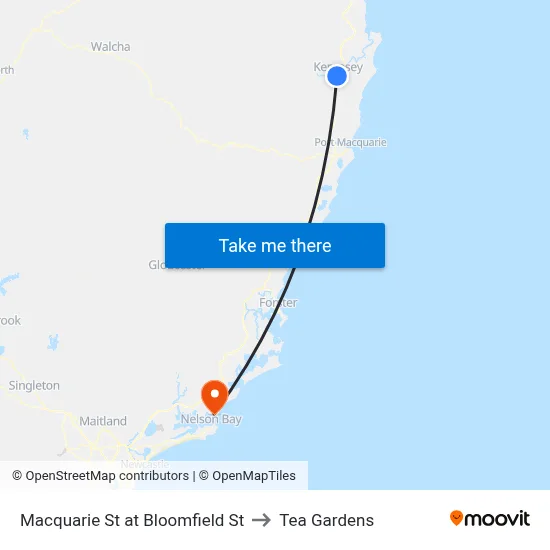 Macquarie St at Bloomfield St to Tea Gardens map