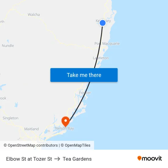 Elbow St at Tozer St to Tea Gardens map