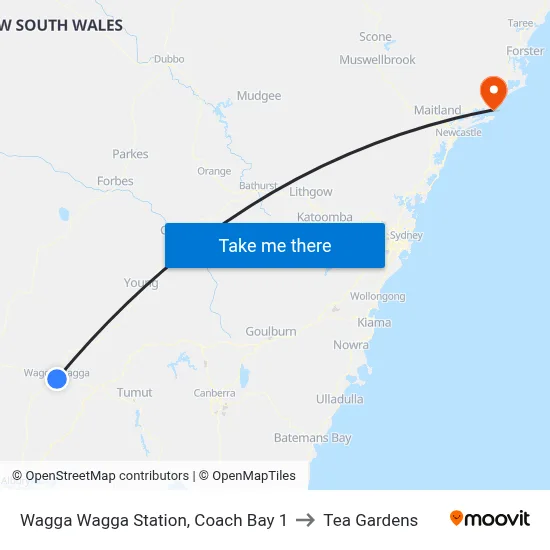 Wagga Wagga Station, Coach Bay 1 to Tea Gardens map