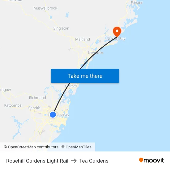 Rosehill Gardens Light Rail to Tea Gardens map