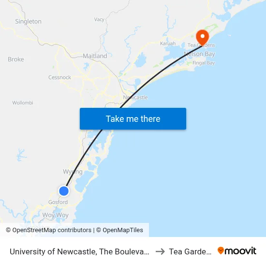 University of Newcastle, The Boulevarde to Tea Gardens map