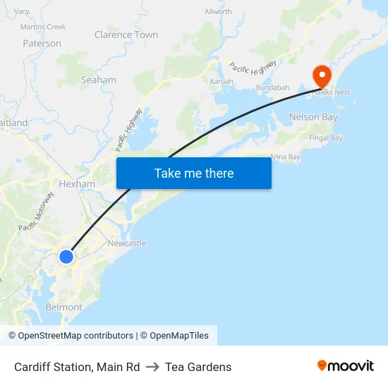 Cardiff Station, Main Rd to Tea Gardens map