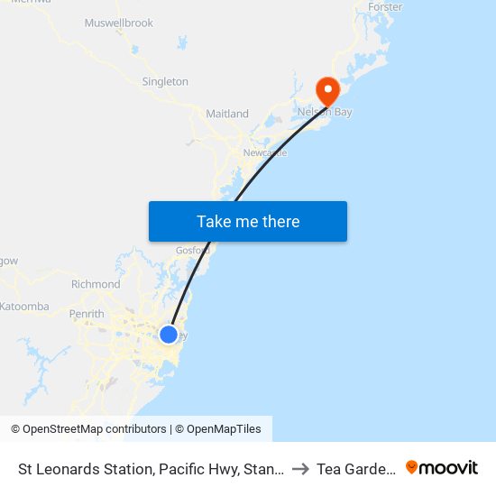 St Leonards Station, Pacific Hwy, Stand B to Tea Gardens map