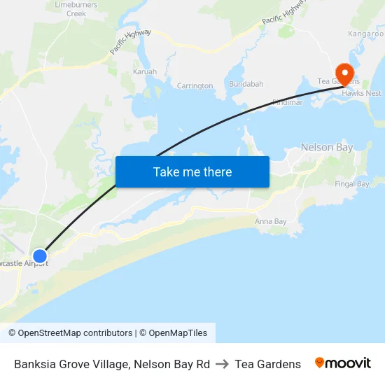 Banksia Grove Village, Nelson Bay Rd to Tea Gardens map