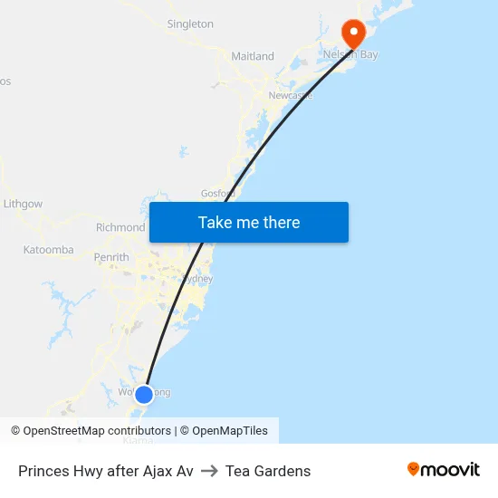 Princes Hwy after Ajax Av to Tea Gardens map