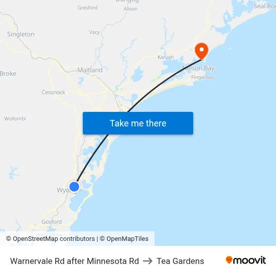 Warnervale Rd after Minnesota Rd to Tea Gardens map
