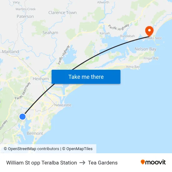 William St opp Teralba Station to Tea Gardens map