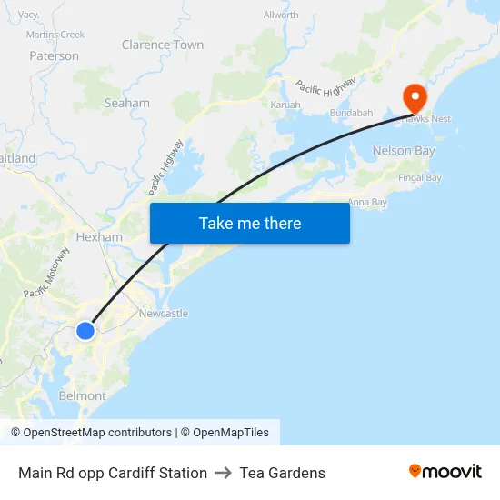Main Rd opp Cardiff Station to Tea Gardens map