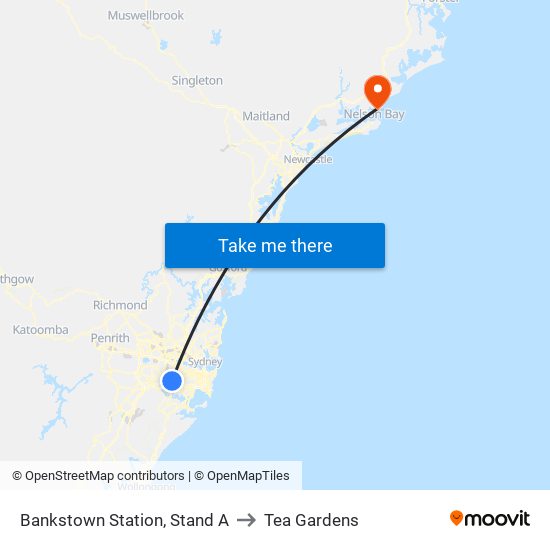 Bankstown Station, Stand A to Tea Gardens map