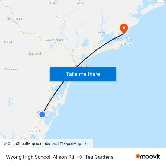 Wyong High School, Alison Rd to Tea Gardens map