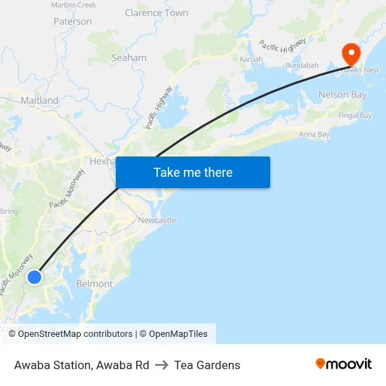 Awaba Station, Awaba Rd to Tea Gardens map
