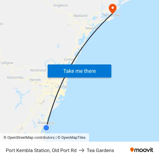 Port Kembla Station, Old Port Rd to Tea Gardens map