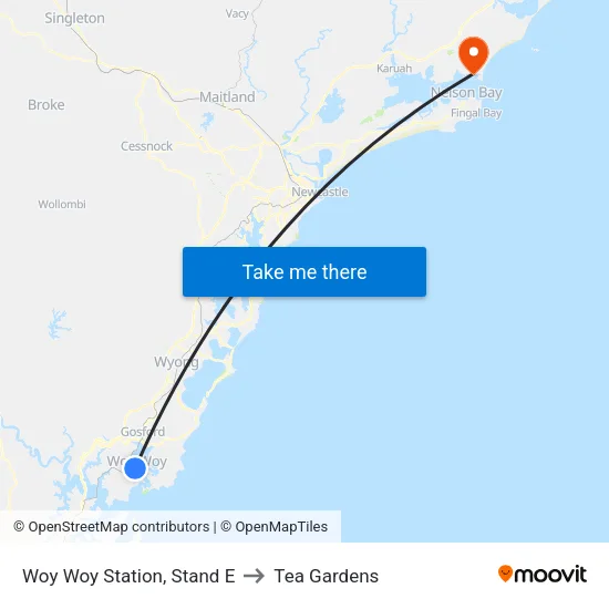 Woy Woy Station, Stand E to Tea Gardens map