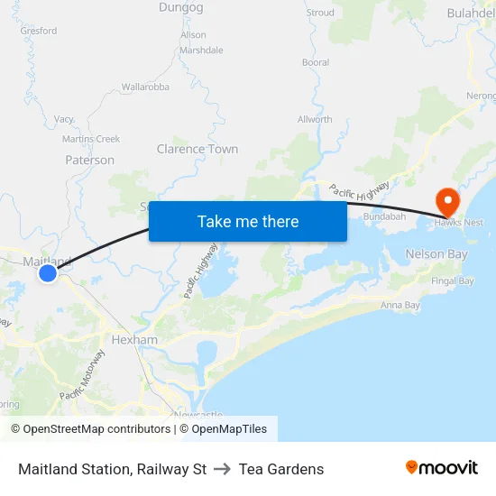 Maitland Station, Railway St to Tea Gardens map