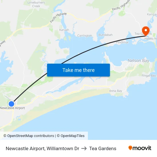 Newcastle Airport, Williamtown Dr to Tea Gardens map