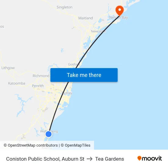 Coniston Public School, Auburn St to Tea Gardens map