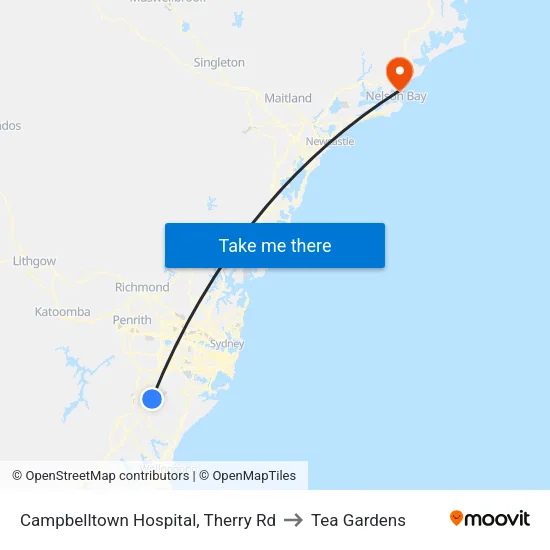 Campbelltown Hospital, Therry Rd to Tea Gardens map