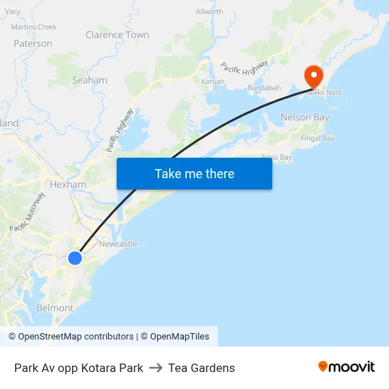 Park Av opp Kotara Park to Tea Gardens map