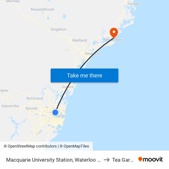 Macquarie University Station, Waterloo Rd, Stand A to Tea Gardens map