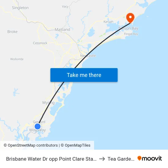 Brisbane Water Dr opp Point Clare Station to Tea Gardens map