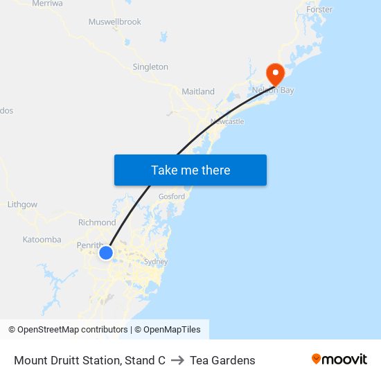 Mount Druitt Station, Stand C to Tea Gardens map