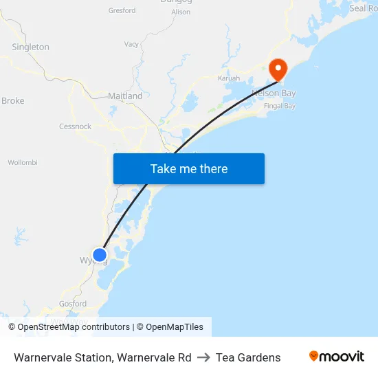 Warnervale Station, Warnervale Rd to Tea Gardens map