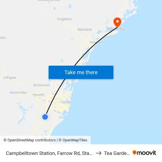 Campbelltown Station, Farrow Rd, Stand G to Tea Gardens map
