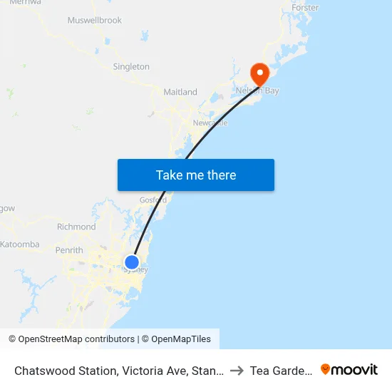 Chatswood Station, Victoria Ave, Stand E to Tea Gardens map