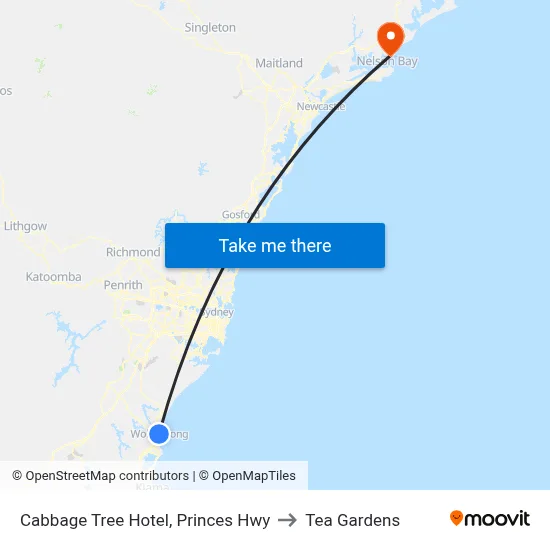 Cabbage Tree Hotel, Princes Hwy to Tea Gardens map