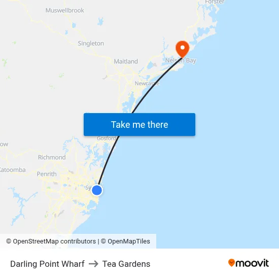 Darling Point Wharf to Tea Gardens map
