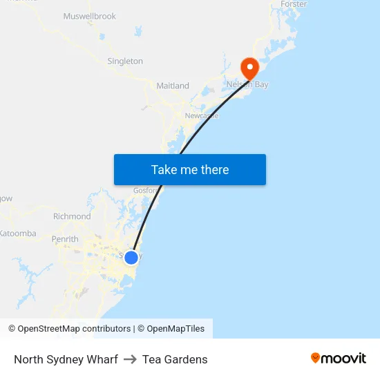 North Sydney Wharf to Tea Gardens map