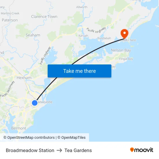Broadmeadow Station to Tea Gardens map