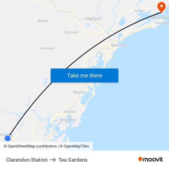 Clarendon Station to Tea Gardens map