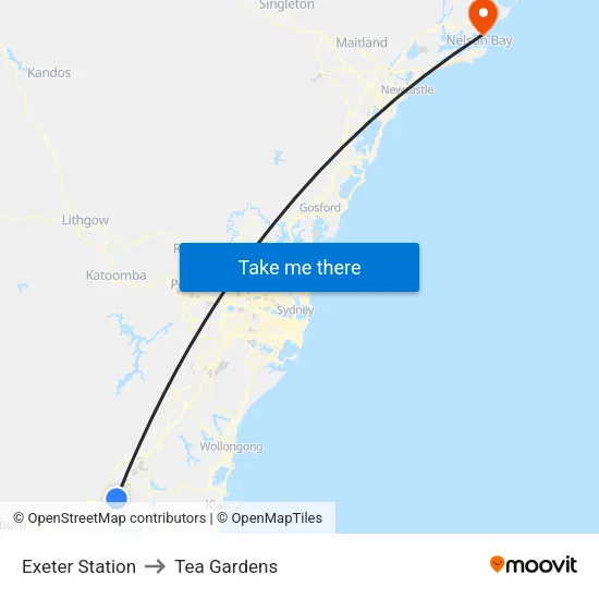 Exeter Station to Tea Gardens map