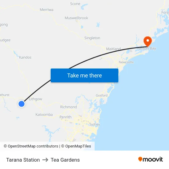 Tarana Station to Tea Gardens map