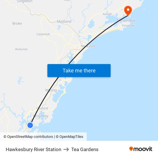 Hawkesbury River Station to Tea Gardens map