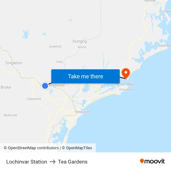 Lochinvar Station to Tea Gardens map