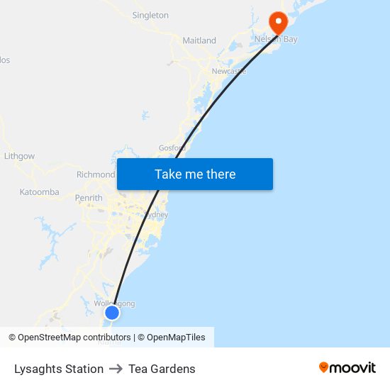 Lysaghts Station to Tea Gardens map