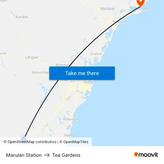 Marulan Station to Tea Gardens map